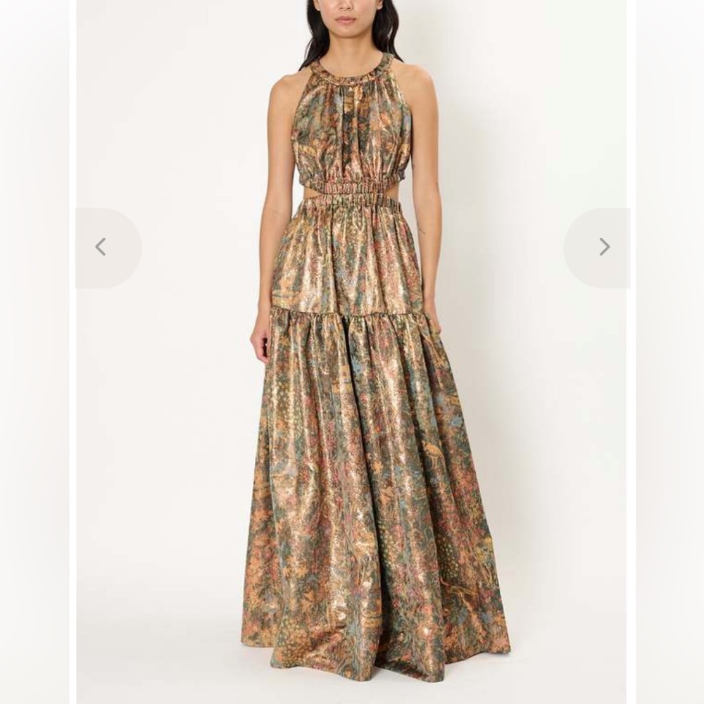 Ulla Johnson Celestina Cut-Out Metallic gold green Jacquard maxi dress Woodlans - Picture 1 of 7